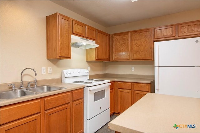 kitchen with white appliances and sink