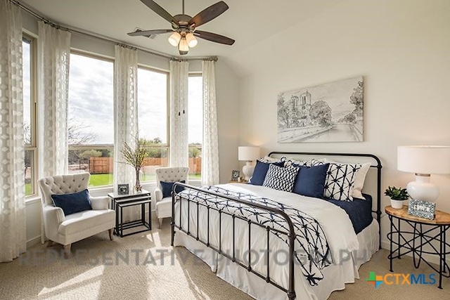 bedroom featuring multiple windows and a ceiling fan