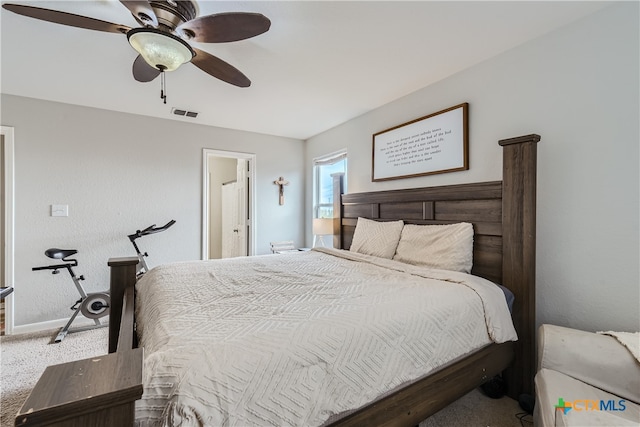 bedroom featuring carpet and ceiling fan