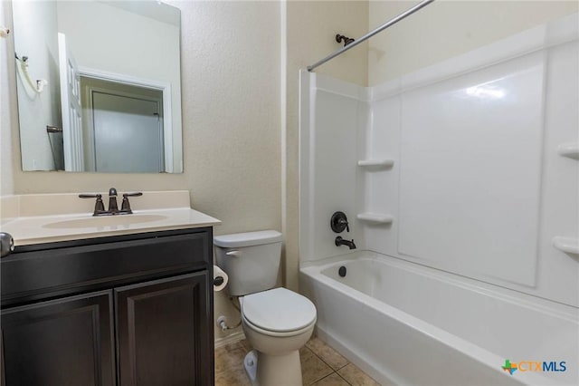 full bathroom with toilet, tile patterned flooring, vanity, and shower / bathing tub combination