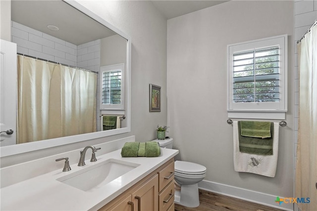 117 Aidan Ct, Burnet, TX 78611 - bathroom featuring plenty of natural light, vanity, toilet, and wood finished floors