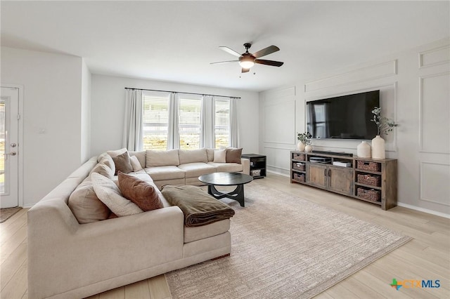 4648 Padula Dr, Round Rock, TX 78665 - living area featuring ceiling fan and light wood-type flooring