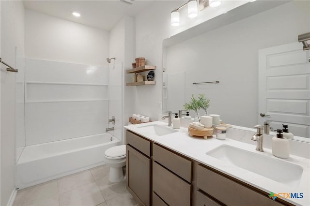 4648 Padula Dr, Round Rock, TX 78665 - full bath featuring double vanity,  shower combination, and tile patterned flooring