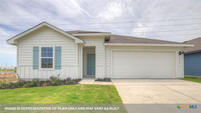 1000 Village Run, Seguin, TX 78155 - view of front of house with board and batten siding, an attached garage, driveway, and a front yard