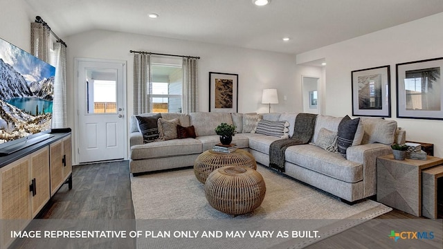 1000 Village Run, Seguin, TX 78155 - living area with dark wood-type flooring, recessed lighting, and vaulted ceiling