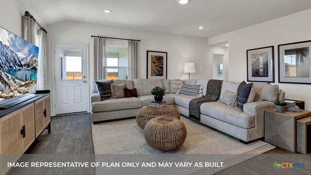 1000 Village Run, Seguin, TX 78155 - living area with dark wood-type flooring, recessed lighting, and vaulted ceiling