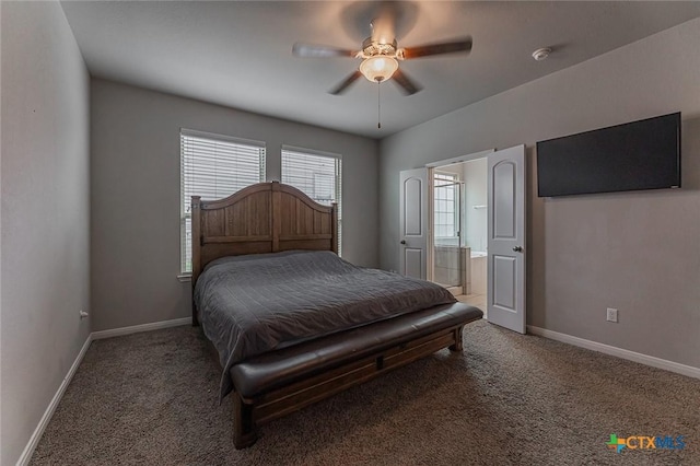 1233 Jester Ct, Copperas Cove, TX 76522 - carpeted bedroom with baseboards, connected bathroom, and ceiling fan