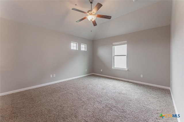 1233 Jester Ct, Copperas Cove, TX 76522 - carpeted spare room with vaulted ceiling, baseboards, and a ceiling fan