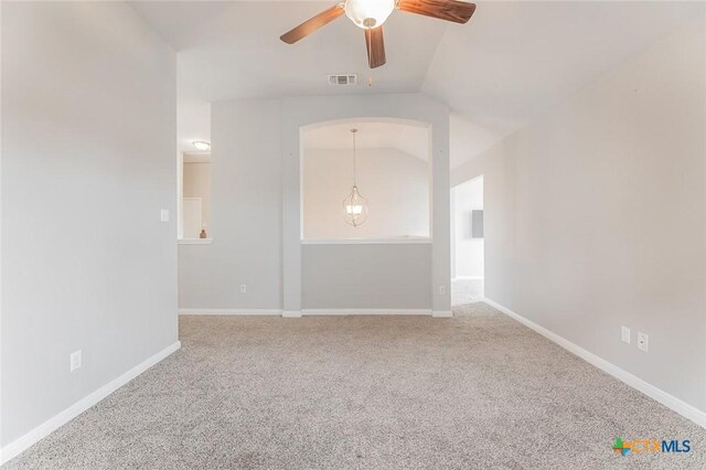 1233 Jester Ct, Copperas Cove, TX 76522 - carpeted empty room featuring vaulted ceiling, baseboards, a ceiling fan, and visible vents