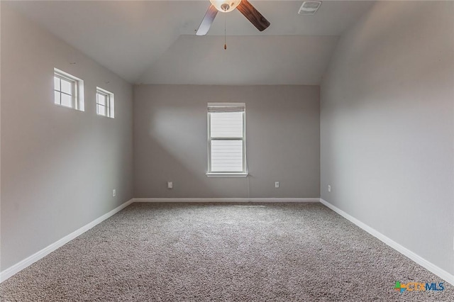 1233 Jester Ct, Copperas Cove, TX 76522 - empty room featuring baseboards, carpet, ceiling fan, and lofted ceiling
