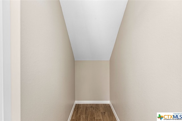 interior space featuring wood-type flooring and lofted ceiling