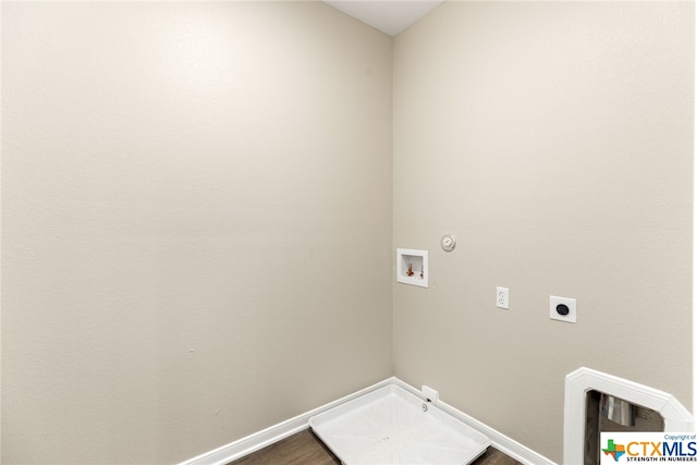 laundry area with washer hookup, gas dryer hookup, electric dryer hookup, and wood-type flooring