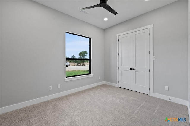 644 Creekside Dr, Belton, TX 76513 - unfurnished bedroom with carpet, baseboards, recessed lighting, ceiling fan, and a closet