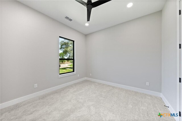 644 Creekside Dr, Belton, TX 76513 - spare room featuring light colored carpet, baseboards, ceiling fan, and recessed lighting
