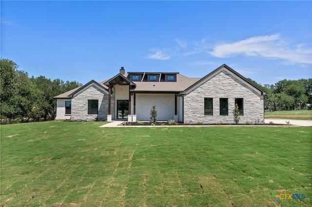 644 Creekside Dr, Belton, TX 76513 - view of front facade featuring a chimney, a front lawn, and stone siding