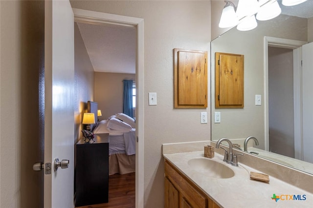 bathroom featuring hardwood / wood-style floors and vanity