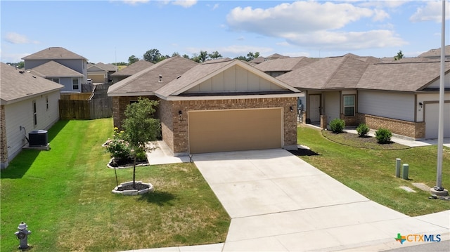 view of front of property featuring a front lawn and central AC unit