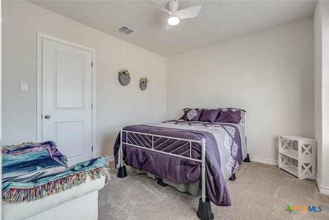 bedroom with carpet floors and ceiling fan