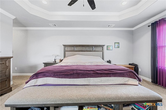 1211 Liberation Ln, Copperas Cove, TX 76522 - bedroom featuring a raised ceiling, carpet floors, ornamental molding, recessed lighting, and ceiling fan