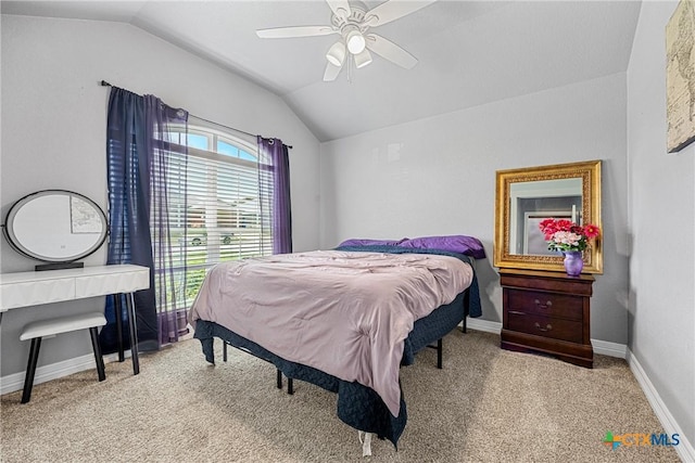 1211 Liberation Ln, Copperas Cove, TX 76522 - bedroom with vaulted ceiling, light colored carpet, and ceiling fan