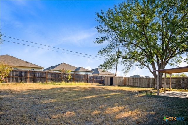 view of yard with a shed