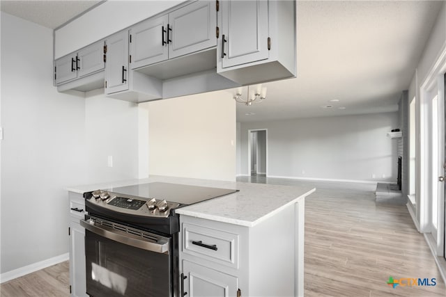 kitchen featuring light hardwood / wood-style floors and stainless steel electric range oven