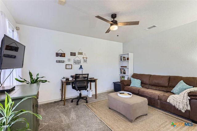 4201 Breckenridge Dr, Killeen, TX 76542 - carpeted living area featuring an office area and ceiling fan