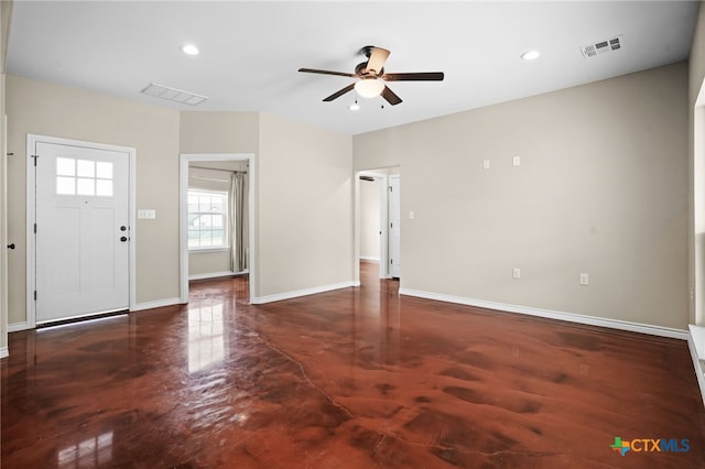 foyer featuring ceiling fan