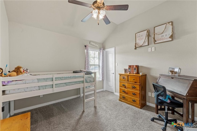 6 Salta Ct, Belton, TX 76513 - carpeted bedroom with lofted ceiling, baseboards, and ceiling fan