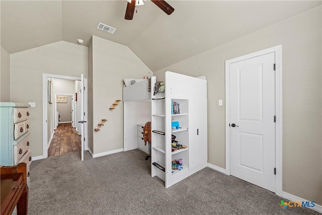 6 Salta Ct, Belton, TX 76513 - bedroom featuring carpet flooring, vaulted ceiling, baseboards, and a ceiling fan