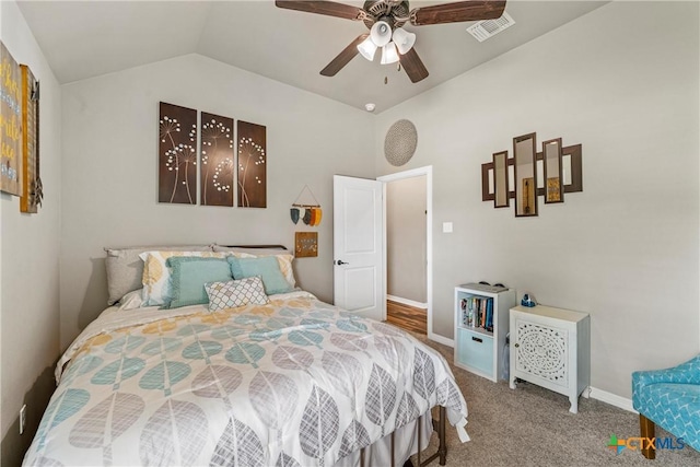 6 Salta Ct, Belton, TX 76513 - bedroom with vaulted ceiling, carpet, baseboards, and a ceiling fan