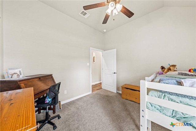 6 Salta Ct, Belton, TX 76513 - bedroom featuring carpet flooring, baseboards, a ceiling fan, and high vaulted ceiling