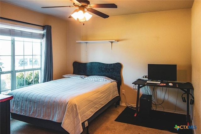 bedroom featuring carpet and ceiling fan