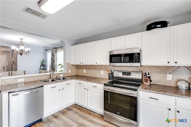 kitchen featuring white cabinetry, appliances with stainless steel finishes, sink, and decorative backsplash