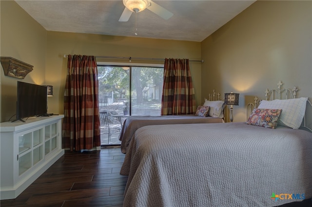 bedroom with ceiling fan and access to outside