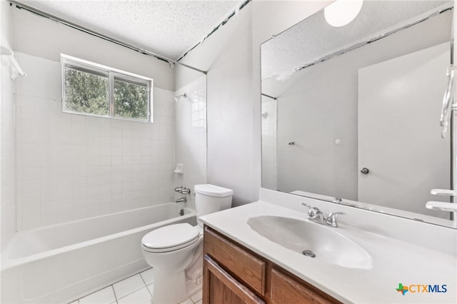 12219 Mosley Ln, Austin, TX 78727 - full bathroom with a textured ceiling, bathtub / shower combination, vanity, and tile patterned flooring