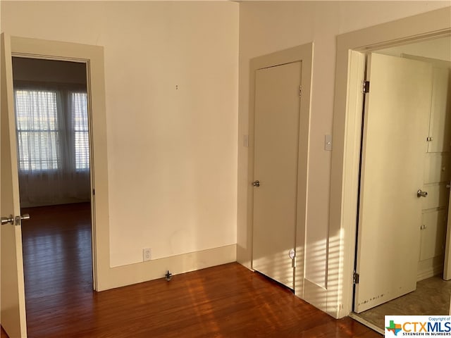 hallway with dark wood-type flooring