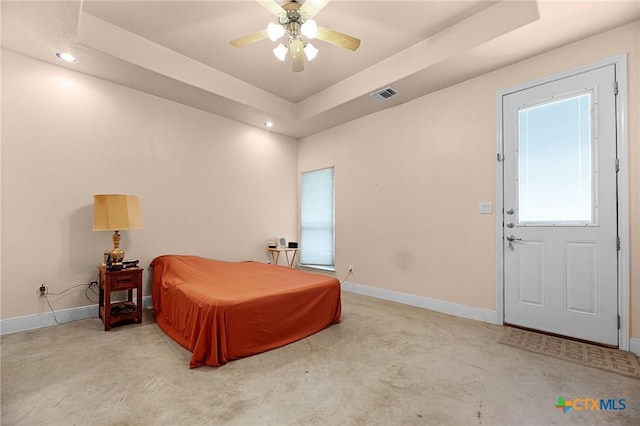 225 Anne Louise Dr, New Braunfels, TX 78130 - bedroom with billiards table, a tray ceiling, recessed lighting, and a ceiling fan