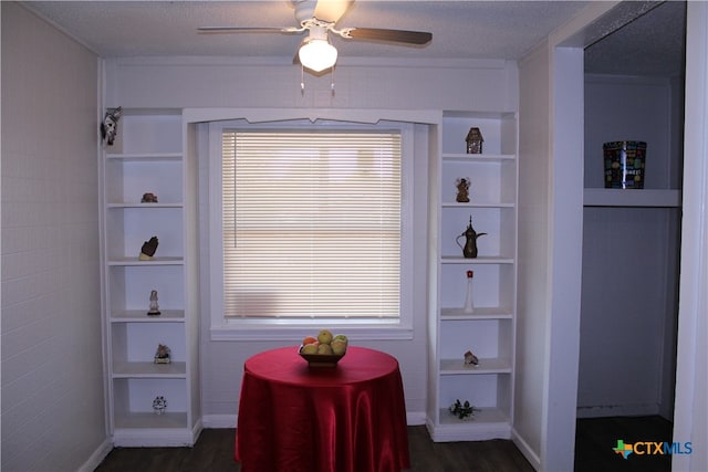 interior space with ceiling fan