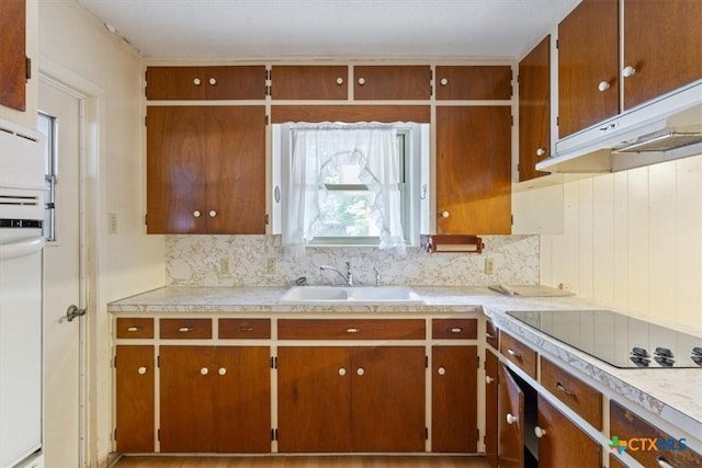 4412 Briar Cliff Rd, Temple, TX 76502 - kitchen featuring a sink, black electric cooktop, under cabinet range hood, and light countertops
