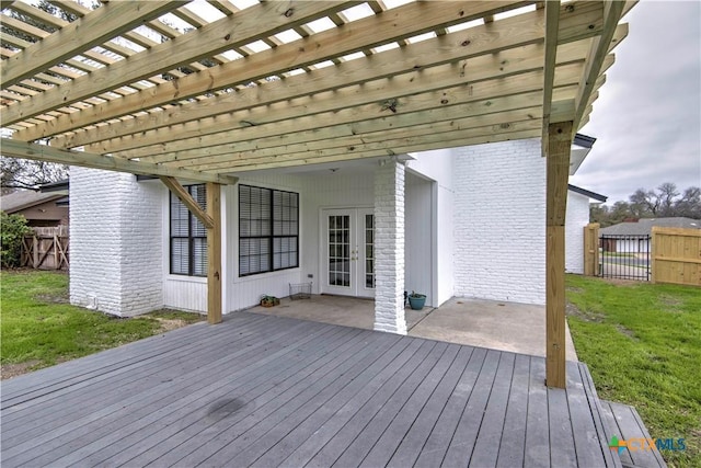 2605 Canyon Creek Dr, Temple, TX 76502 - wooden deck with french doors and a pergola
