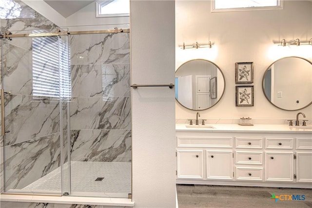 2605 Canyon Creek Dr, Temple, TX 76502 - full bathroom featuring a marble finish shower and double vanity