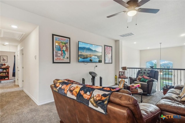 1640 Buckner Pl, San Antonio, TX 78253 - living room with light carpet and ceiling fan