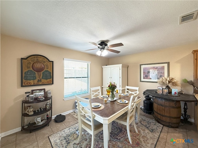 3434 Horizon St, Copperas Cove, TX 76522 - dining space with visible vents, baseboards, ceiling fan, and light tile patterned floors