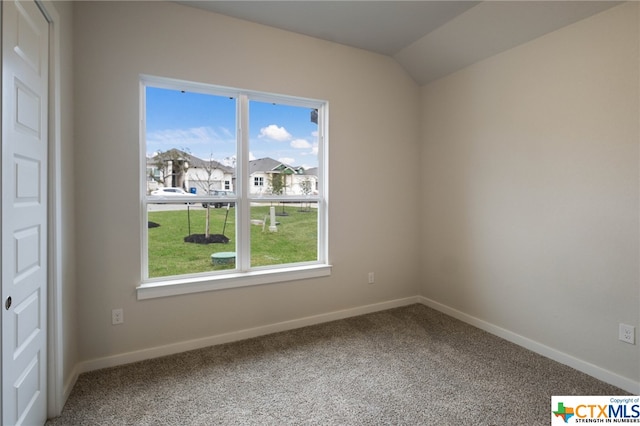 carpeted spare room featuring a wealth of natural light and lofted ceiling