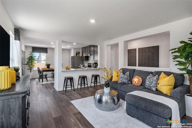 living room featuring dark hardwood / wood-style floors