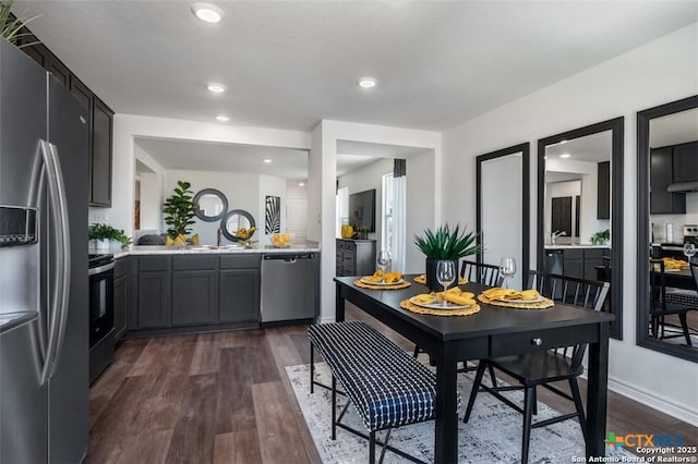 kitchen featuring appliances with stainless steel finishes and dark hardwood / wood-style flooring