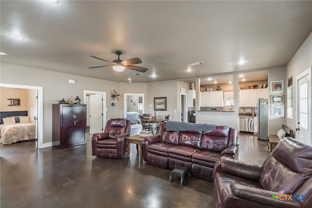 living room featuring ceiling fan