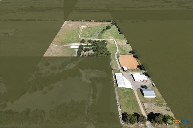 aerial view featuring a water view and a rural view