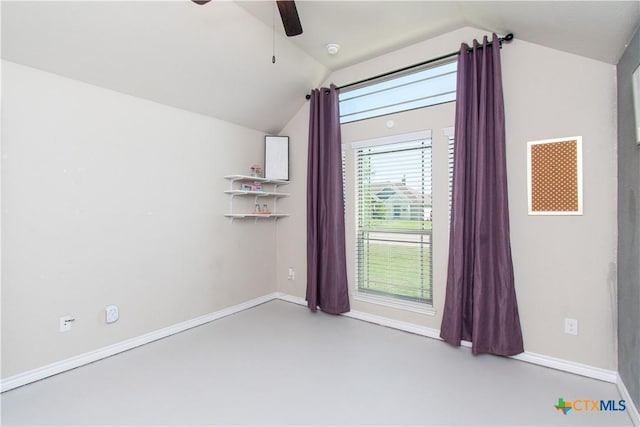 3814 Twilight Dr, Temple, TX 76502 - empty room featuring lofted ceiling, ceiling fan, concrete floors, and a smoke detector
